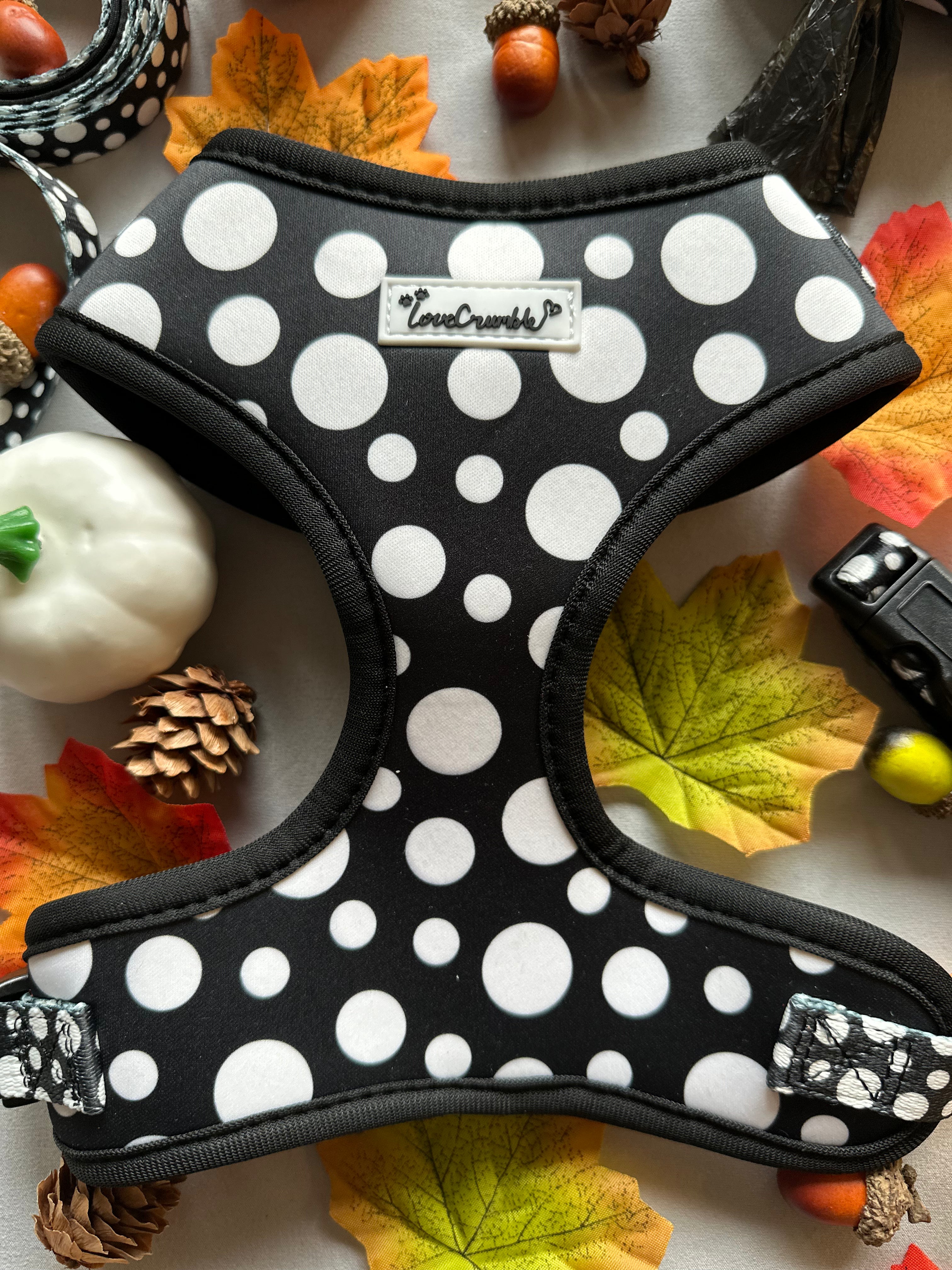 Polka Dog’ Set - Dog Harness, Lead, Collar & Poo Bag Holder