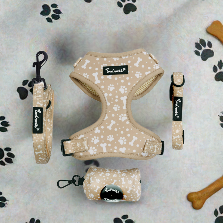 Paws &amp; Bones Delight Set - Harness, Lead, Collar &amp; Poo Bag Holder