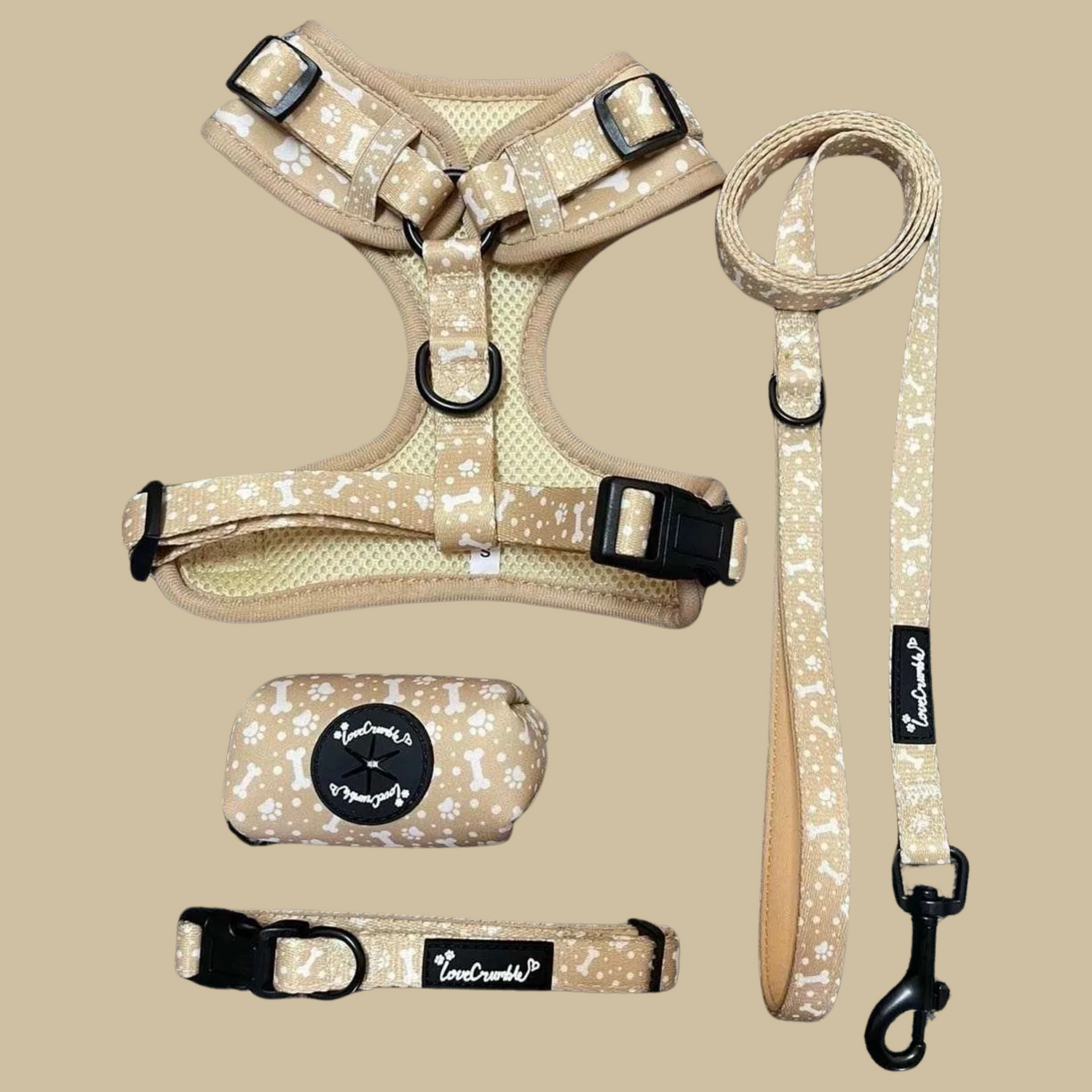 Paws &amp; Bones Delight Set - Harness, Lead, Collar &amp; Poo Bag Holder