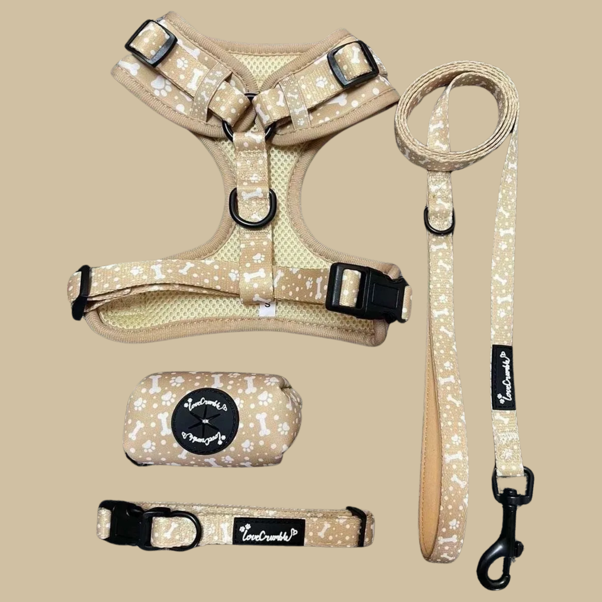 Paws &amp; Bones Delight Set - Harness, Lead, Collar &amp; Poo Bag Holder