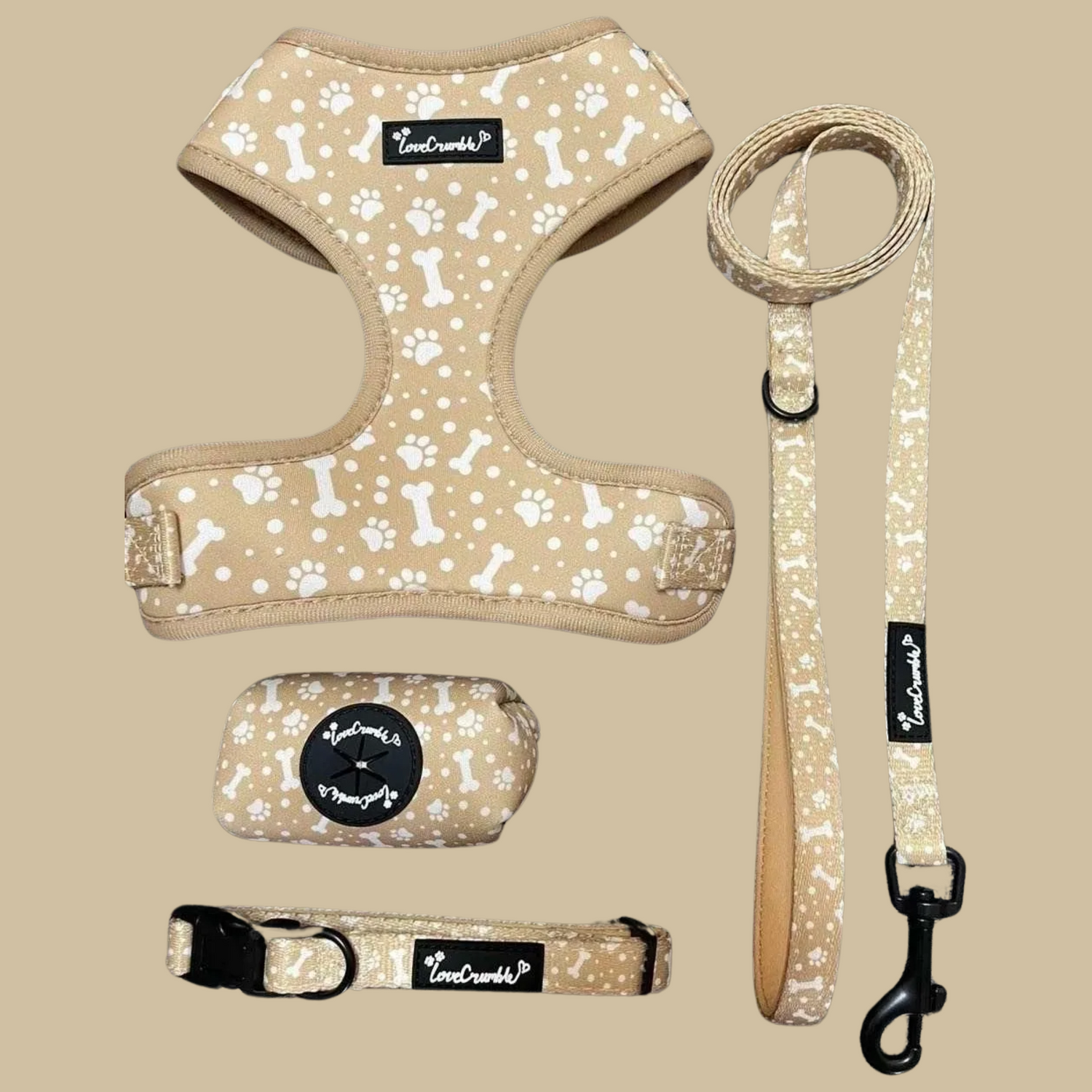 Paws &amp; Bones Delight Set - Harness, Lead, Collar &amp; Poo Bag Holder